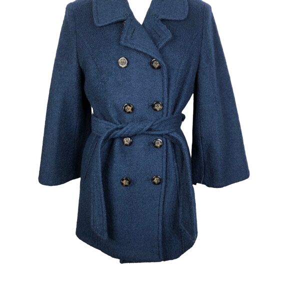 New Laundry by Shelli Segal Teal Double-Breasted Wool Blend Coat Women's Size 14 - Picture 2 of 9